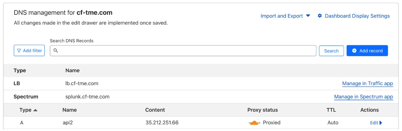 Figure 5: Cloudflare configured to proxy traffic for site https://api2.cf-tme.com